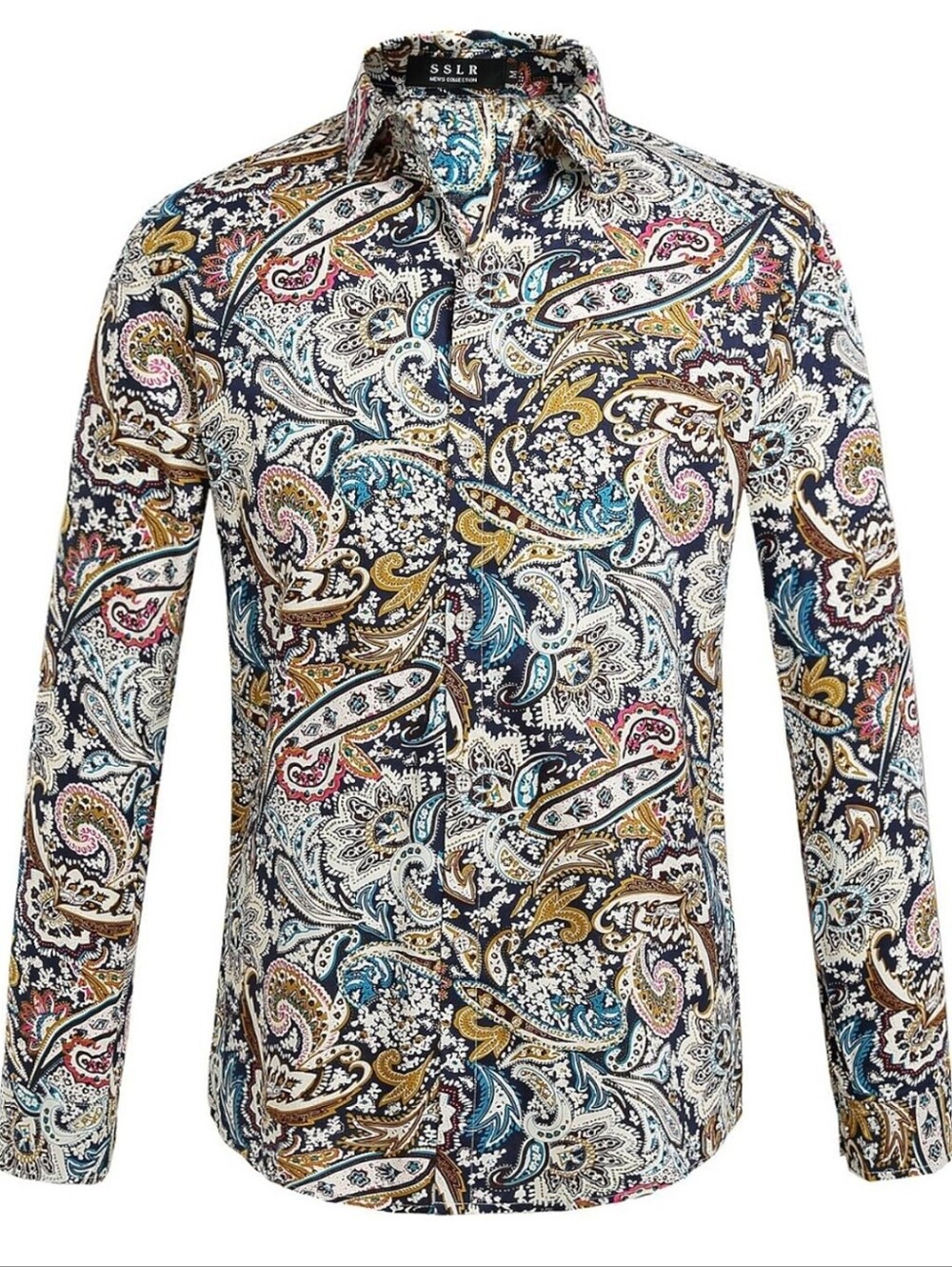 NWT SSLR Navy Paisley Print L/S Button-Down Shirt, Size Medium